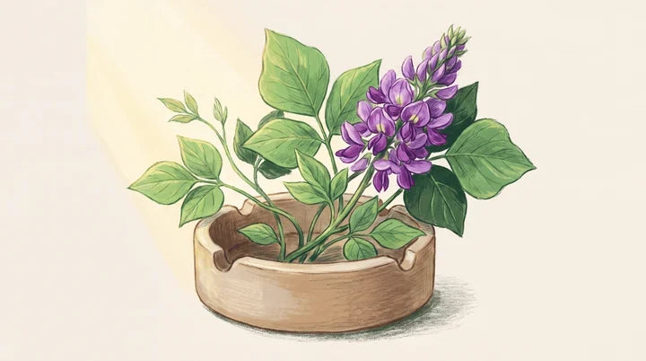 Cendrier d'où fleurit une liane de kudzu, illustration de l'arrêt du tabac